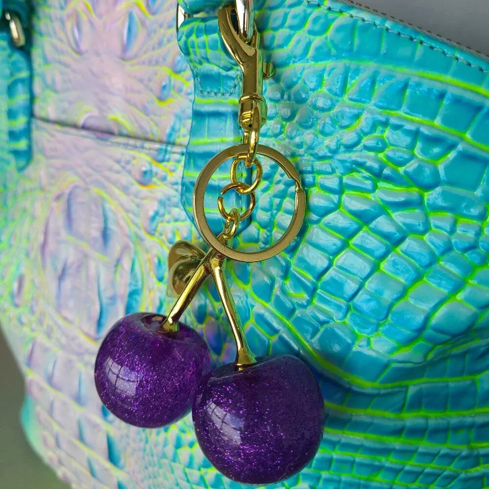 Purple Cherries Purse Charms with Key Ring